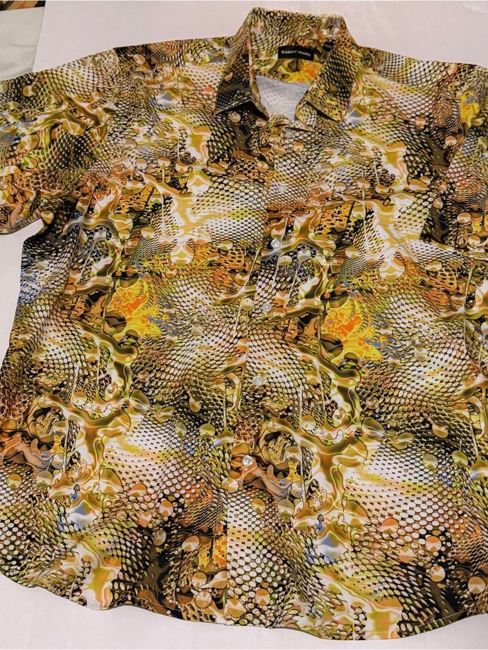 #188 Men's Casual Button-Down Shirt in Brown & Green Reptile Print